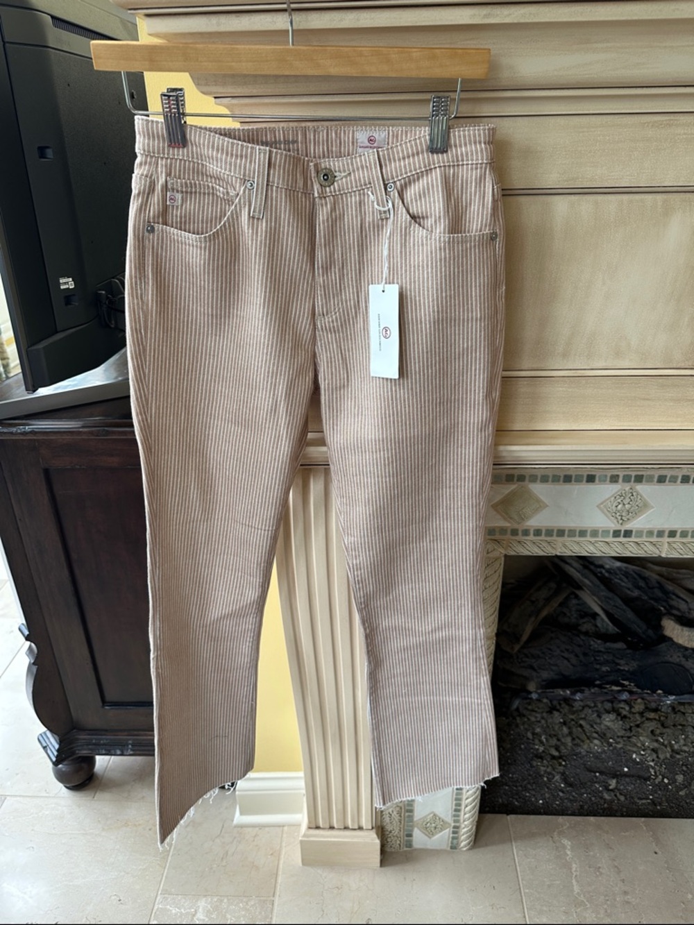 Ag Adriano Goldschmied Beige Corduroy Cropped Jeans